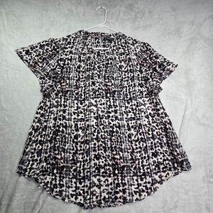 Torrid Leopard Print Blouse Women's 1 Flutter Sleeve Black White Pink Key Hole